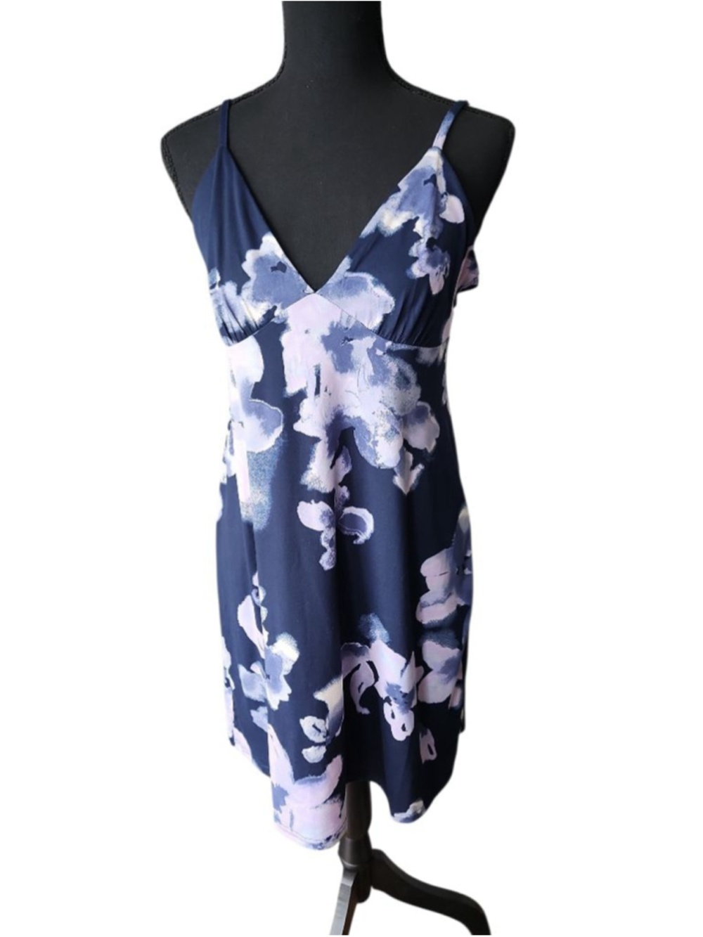 Nicole Miller Navy Purple Floral Chemise Slip Dress L